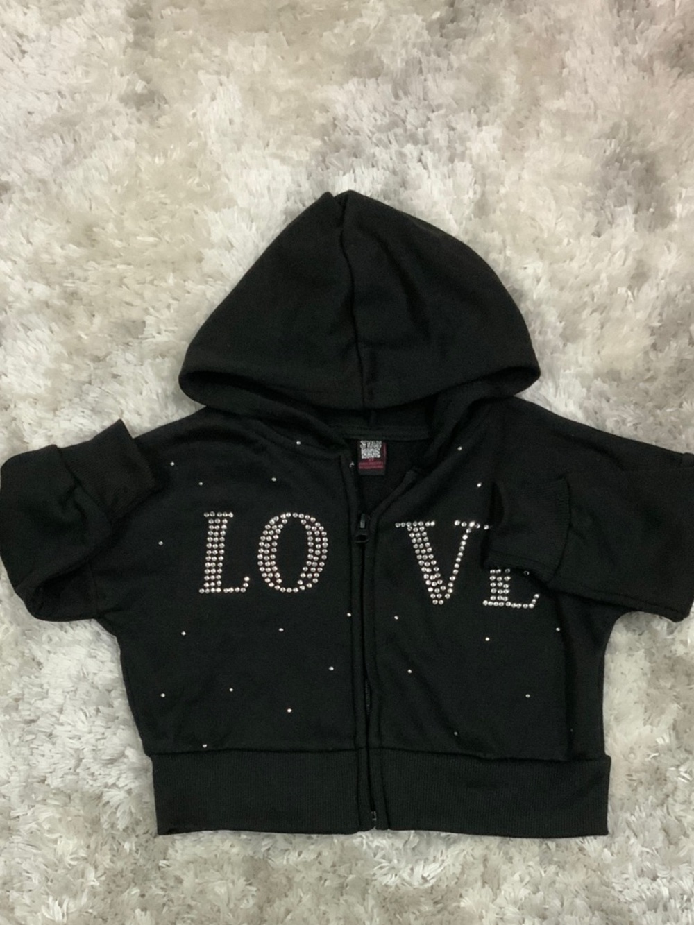 Girls' Black Rhinestone LOVE Zip Hoodie